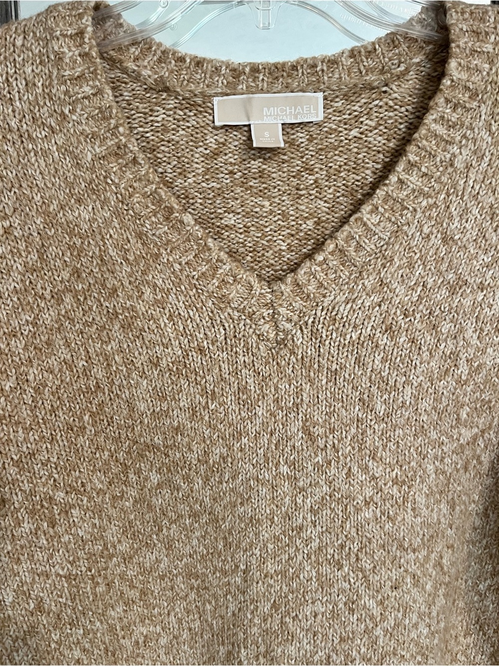 Michael Kors Neutral Tan V-Neck Knit Sweater - Picture 4 of 5
